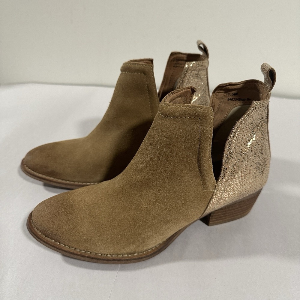 Diba True Split Ankle Boots Suede Gold Metallic Leather Womens Sz 7.5 Western - Picture 5 of 8